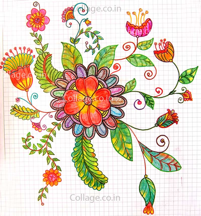 Flowers with other flowers in a stalk - Hand drawn